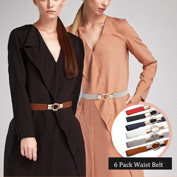 Women Belts Set 6 Elastic Skinny Retro Vintage Dress Waist Accessories - Picture 5 of 7